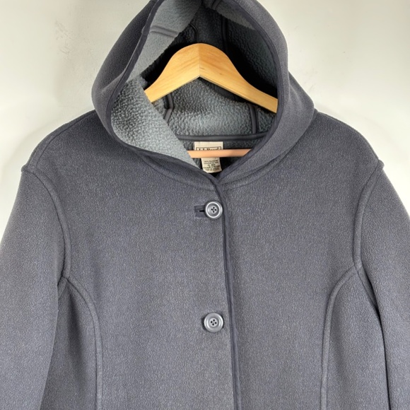 LL Bean Fleece Duffle Coat XL Hood Pocket Charcoal Retro Fall 90s Preppy Classic - Picture 3 of 10